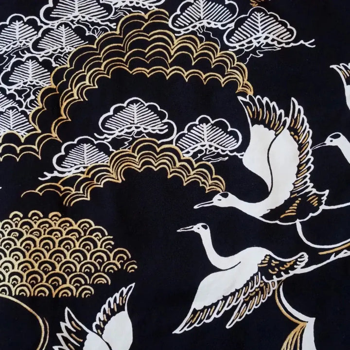 Island Breeze Crane Black Hawaiian Rayon Shirt - Made in Hawaii