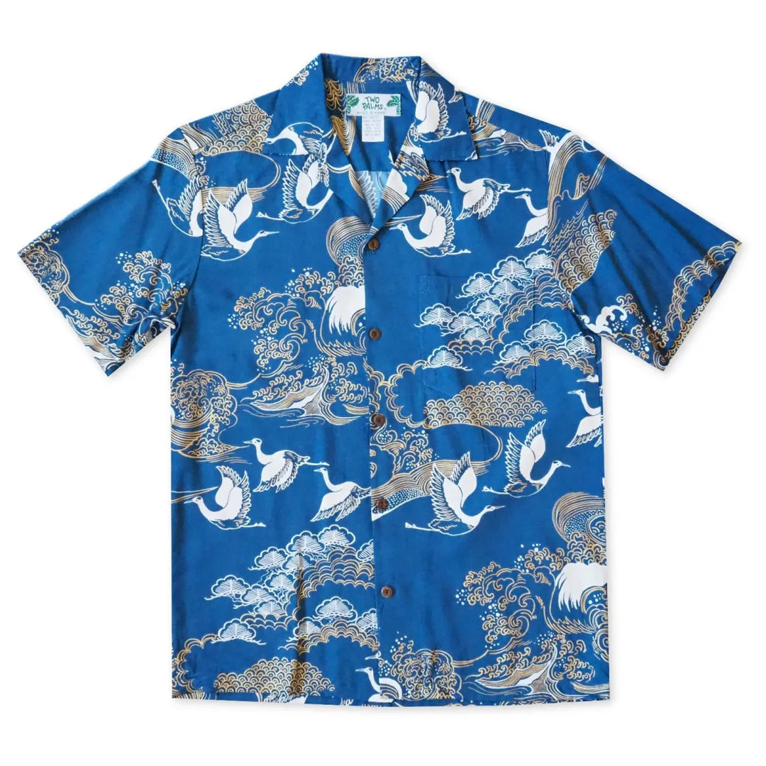 Island Breeze Crane Blue Hawaiian Rayon Shirt - Made in Hawaii