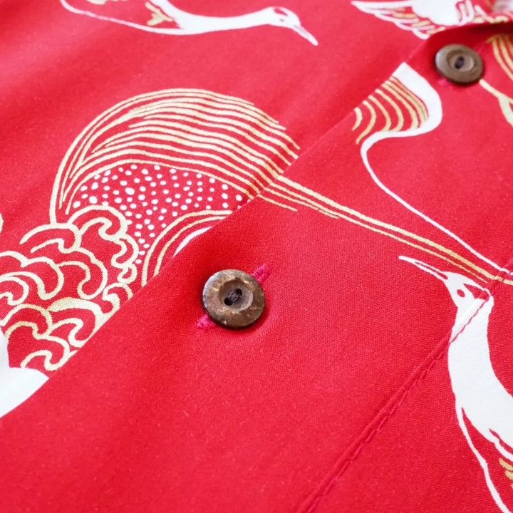 Island Breeze Crane Red Hawaiian Rayon Shirt - Made in Hawaii