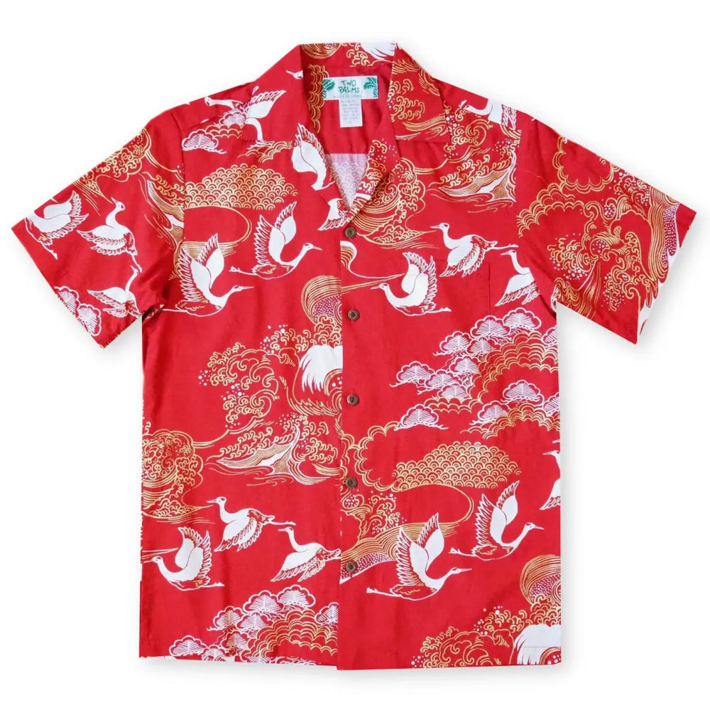 Island Breeze Crane Red Hawaiian Rayon Shirt - Made in Hawaii