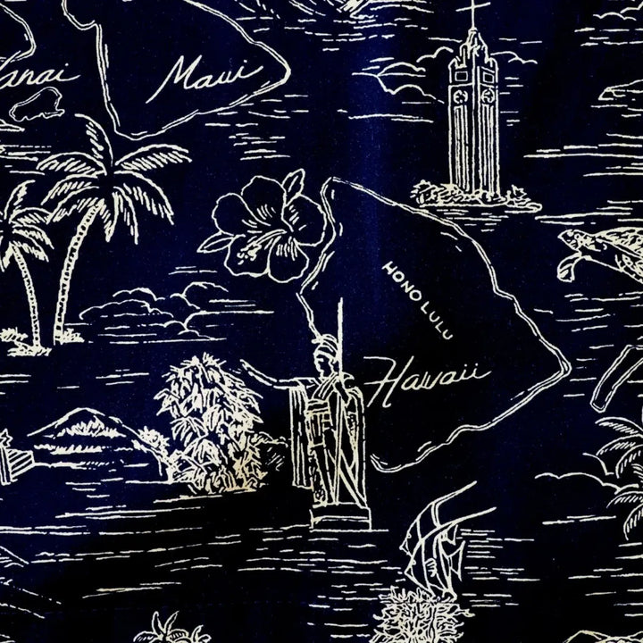 Island Cruise Black Hawaiian Rayon Shirt - Made in Hawaii