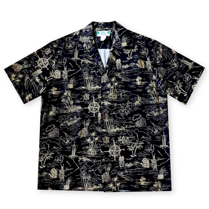 Island Cruise Black Hawaiian Rayon Shirt - Made in Hawaii