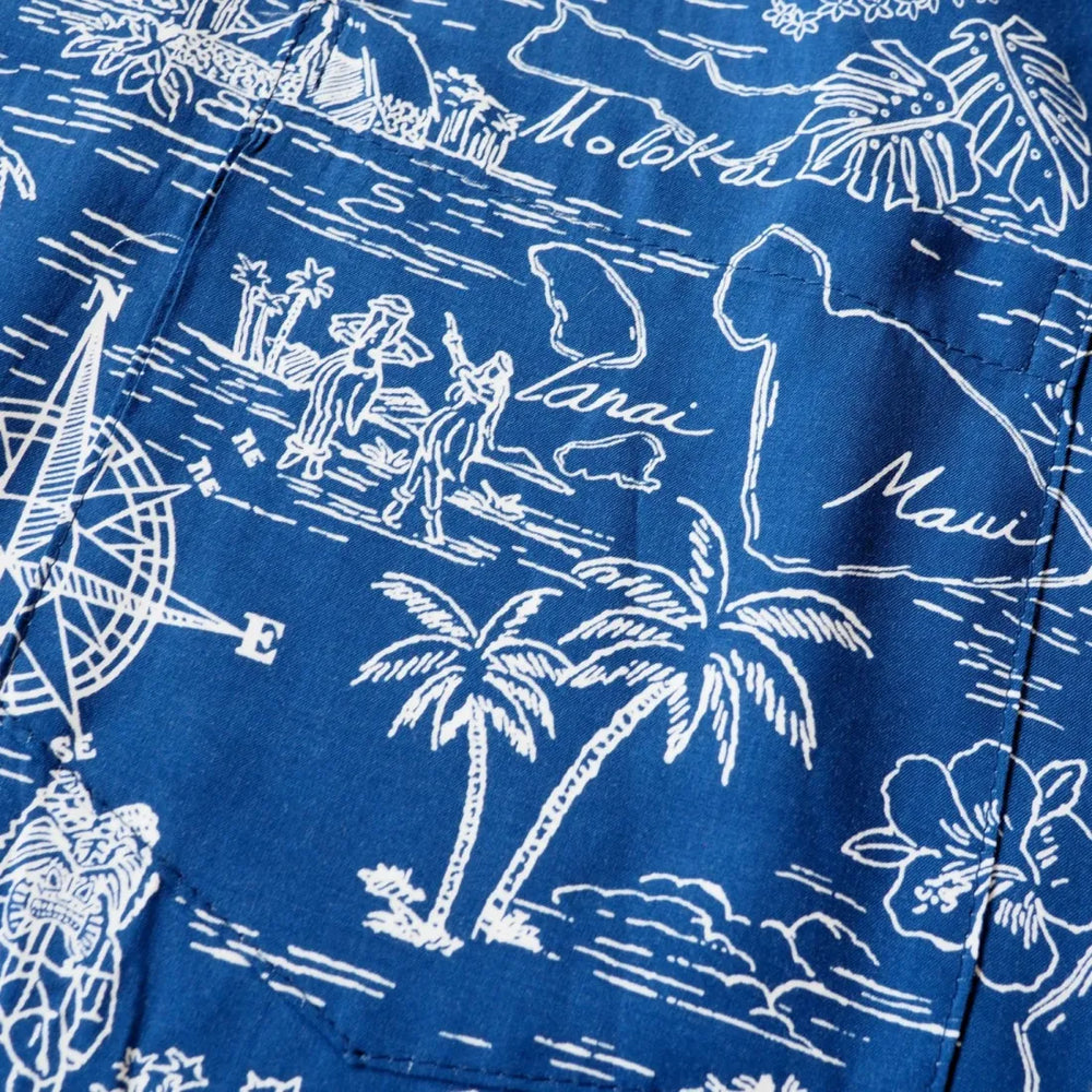 Island Cruise Blue Hawaiian Rayon Shirt - Made in Hawaii