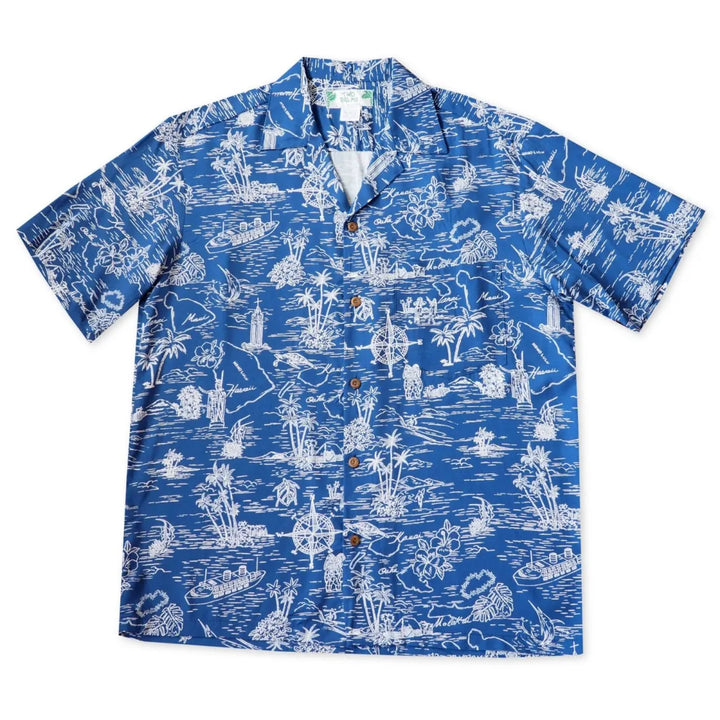 Island Cruise Blue Hawaiian Rayon Shirt - Made in Hawaii