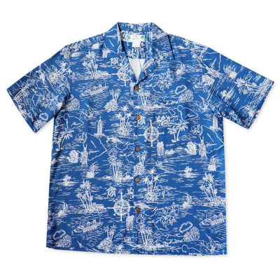 Island Cruise Blue Hawaiian Rayon Shirt - Made In Hawaii