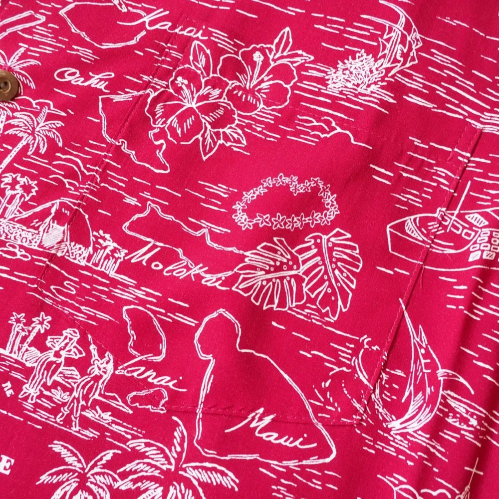 Island Cruise Red Hawaiian Rayon Shirt - Made in Hawaii