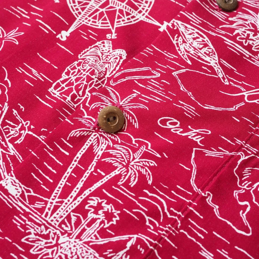 Island Cruise Red Hawaiian Rayon Shirt - Made in Hawaii