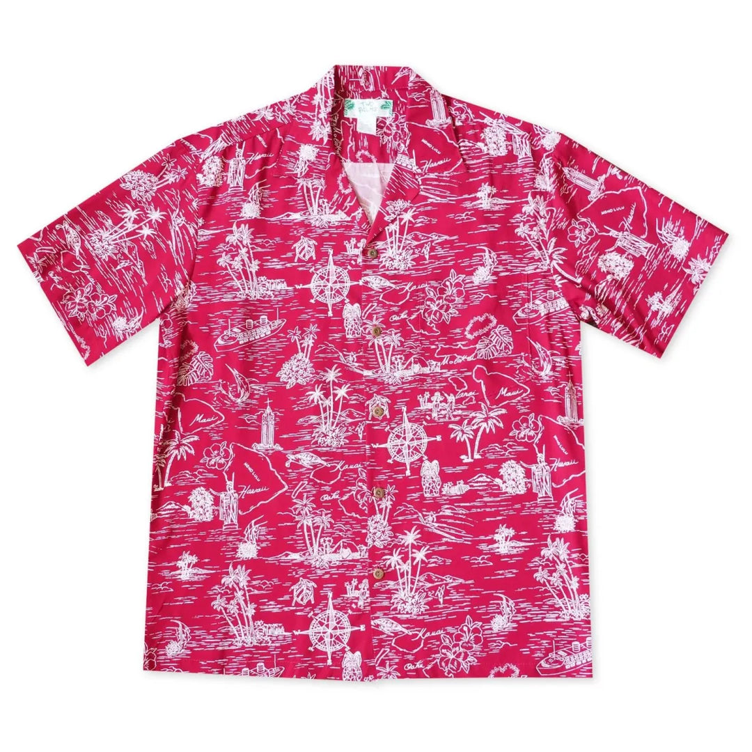 Island Cruise Red Hawaiian Rayon Shirt - Made in Hawaii