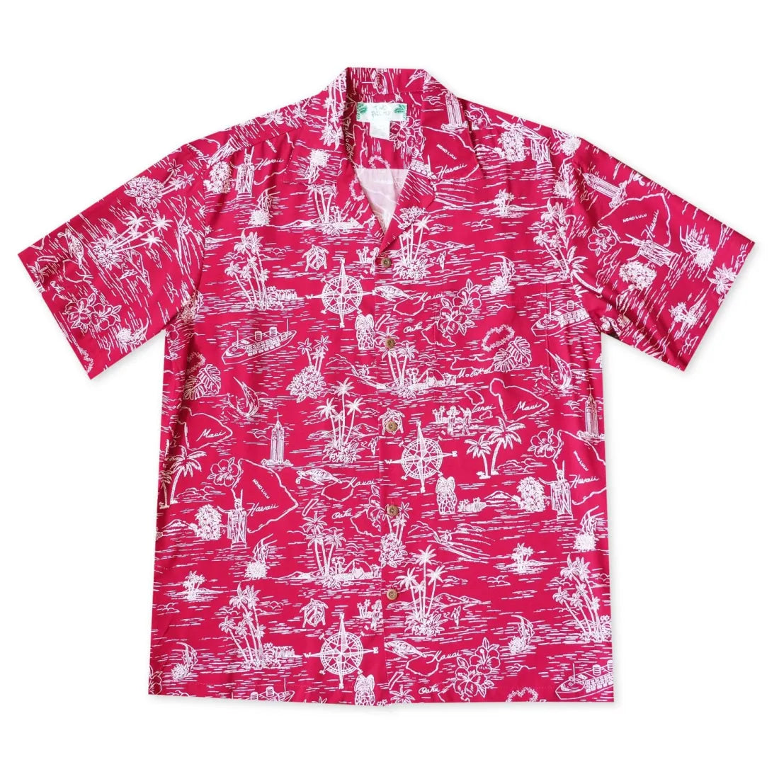 Island Cruise Red Hawaiian Rayon Shirt - Made In Hawaii