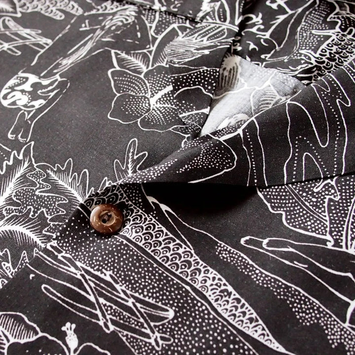 Island Hop Black Hawaiian Rayon Shirt - Made in Hawaii