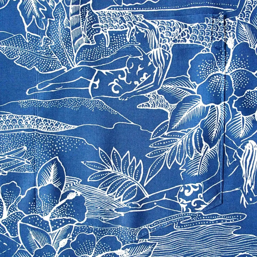 Island Hop Blue Hawaiian Rayon Shirt Made in Hawaii