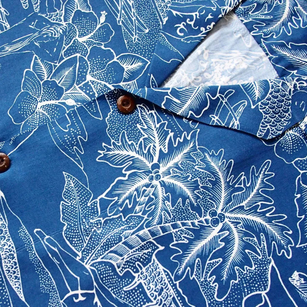 Island Hop Blue Hawaiian Rayon Shirt Made in Hawaii