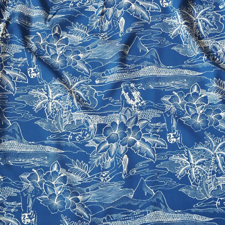 Island Hop Blue Hawaiian Rayon Shirt Made in Hawaii