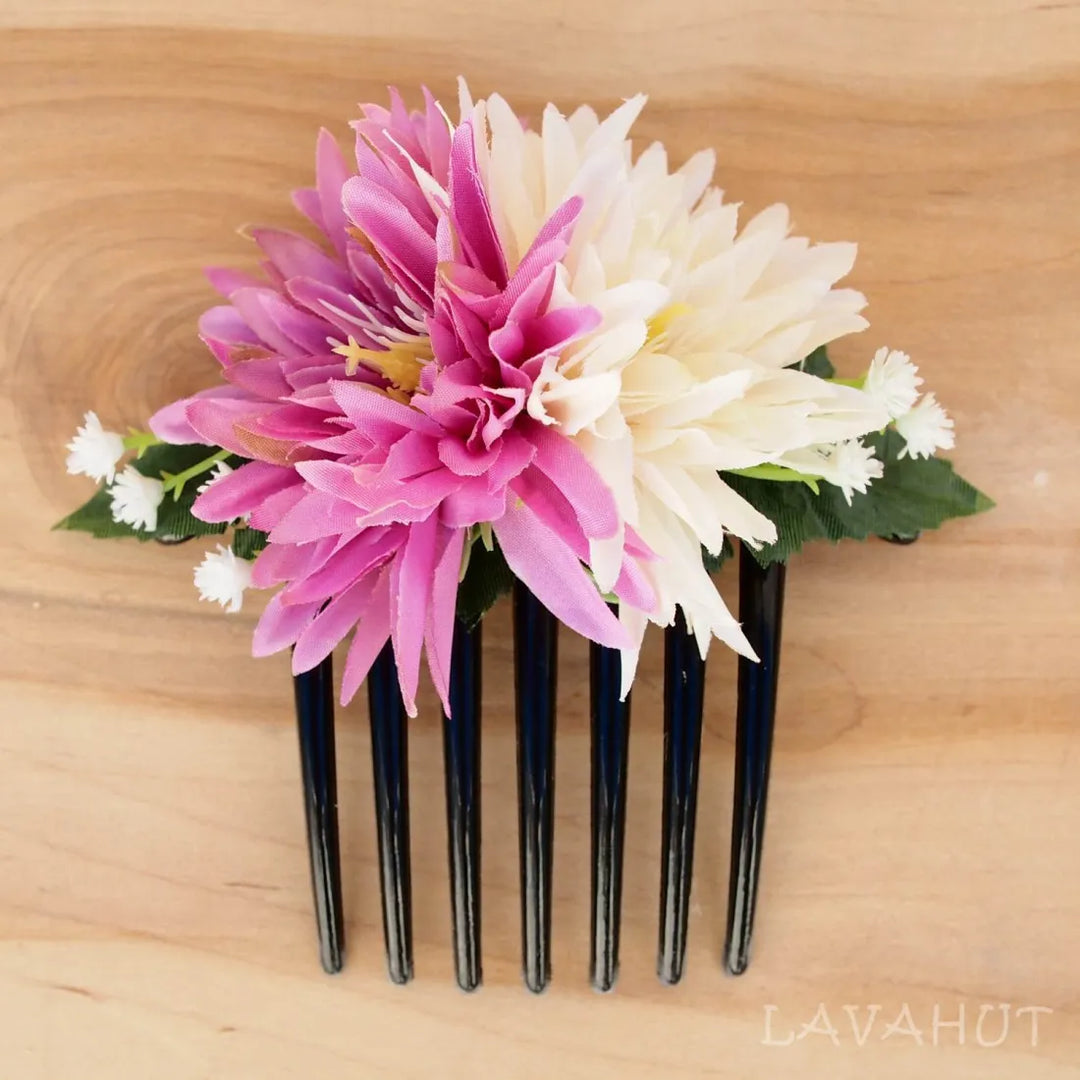 Island Mums Purple/cream Hawaiian Hair Comb - Made in Hawaii