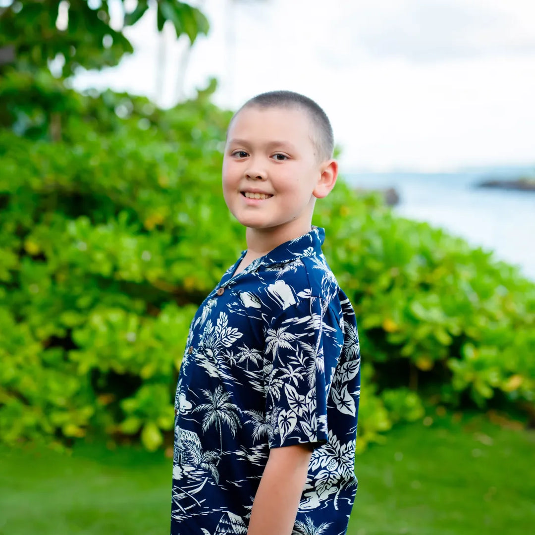 Island Navy Hawaiian Boy Shirt - Made in Hawaii