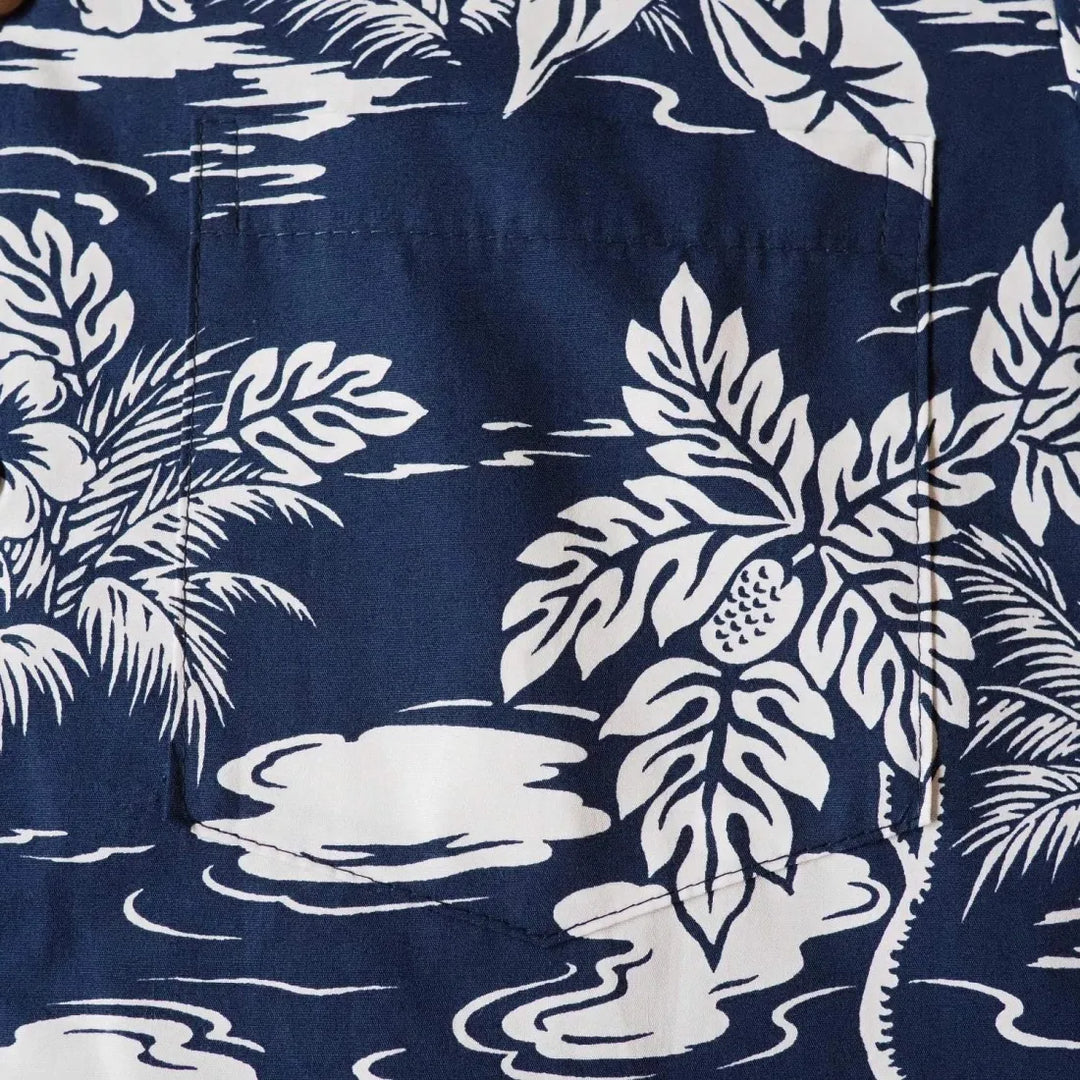 Island Navy Hawaiian Cotton Shirt - Made in Hawaii