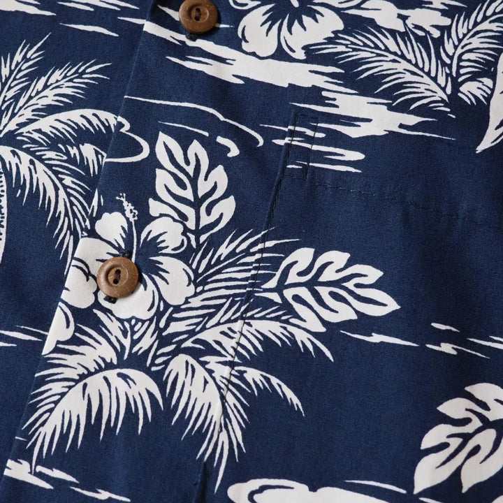 Island Navy Hawaiian Cotton Shirt - Made in Hawaii