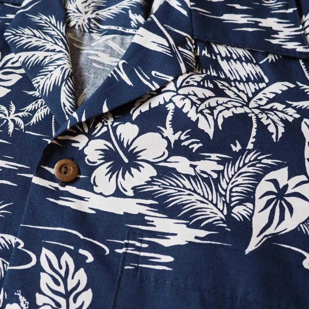 Island Navy Hawaiian Cotton Shirt - Made in Hawaii