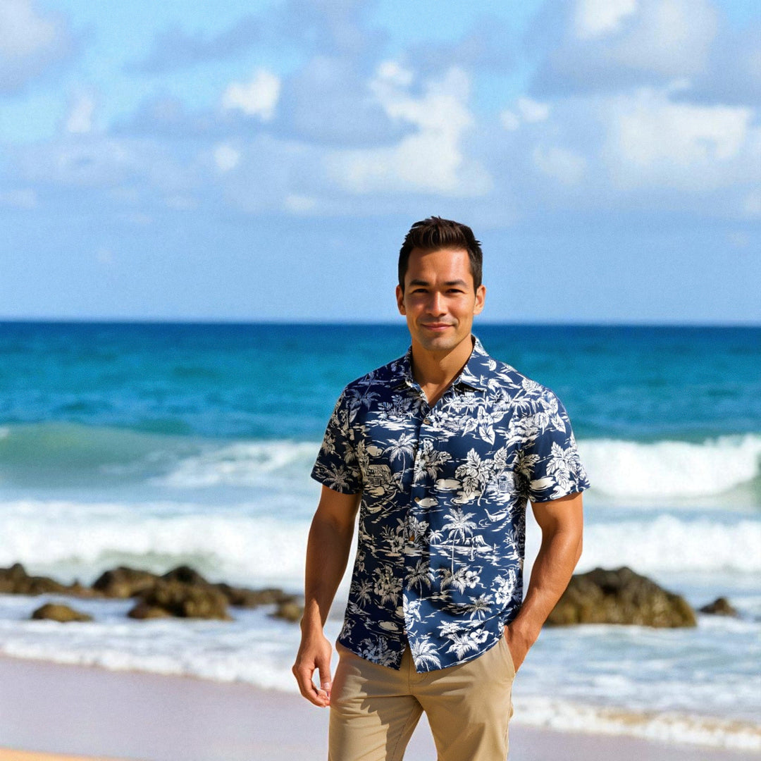 Island Navy Hawaiian Cotton Shirt Made in Hawaii