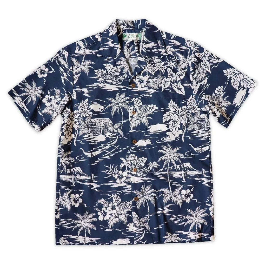 Island Navy Hawaiian Cotton Shirt - Classic Two Tone Aloha Shirt for ...