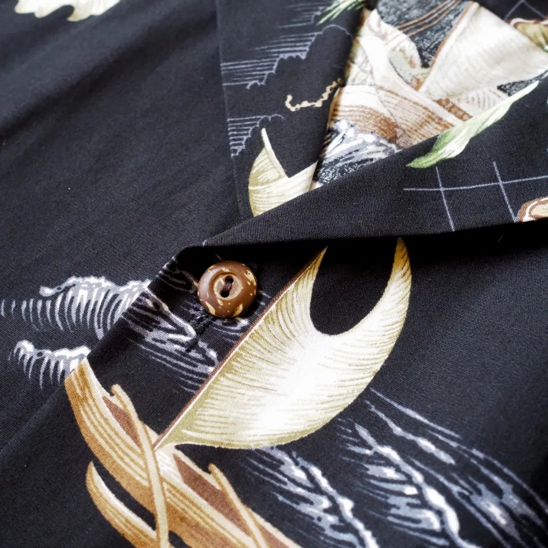 Island Voyage Black Hawaiian Cotton Shirt - Made in Hawaii