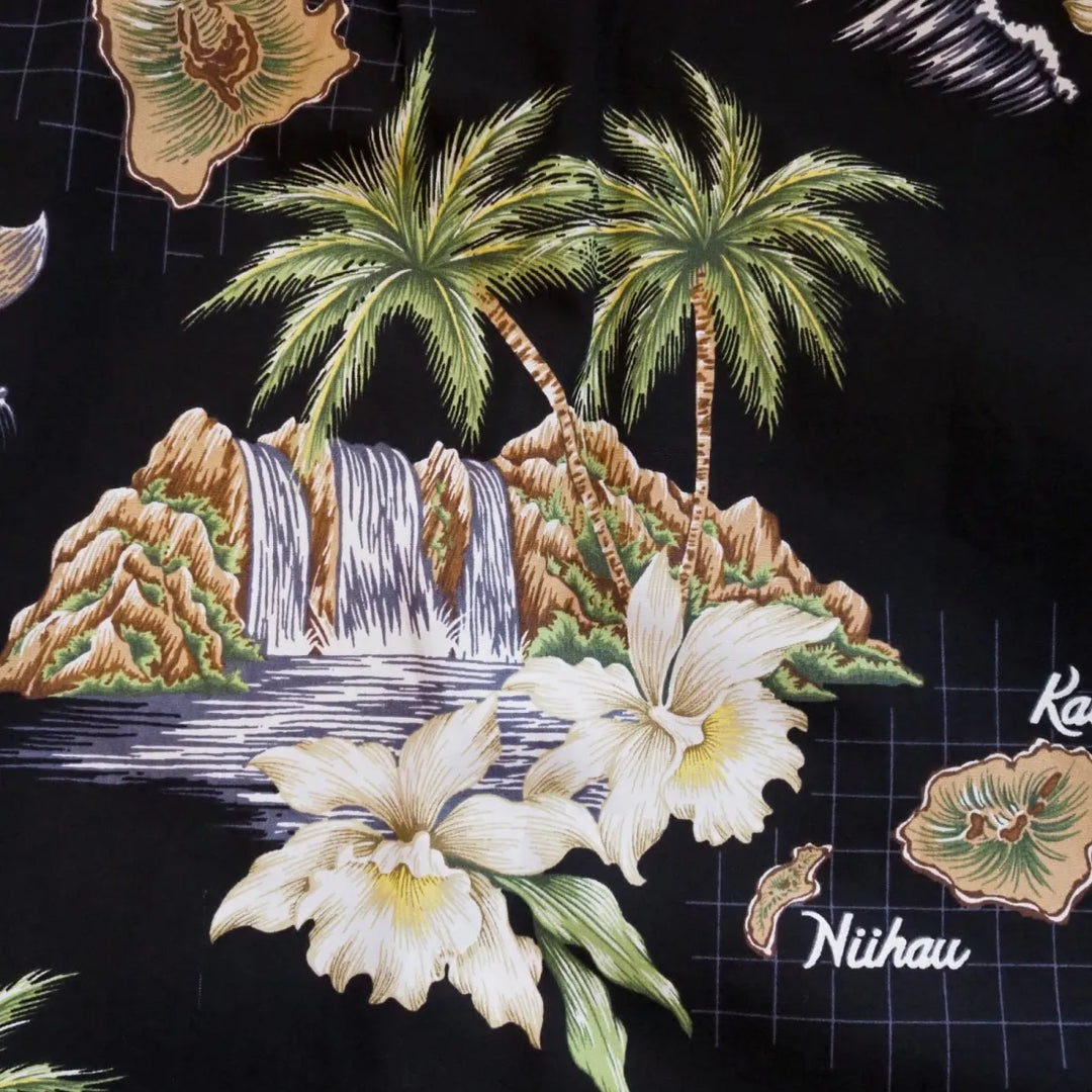 Island Voyage Black Hawaiian Cotton Shirt - Made in Hawaii