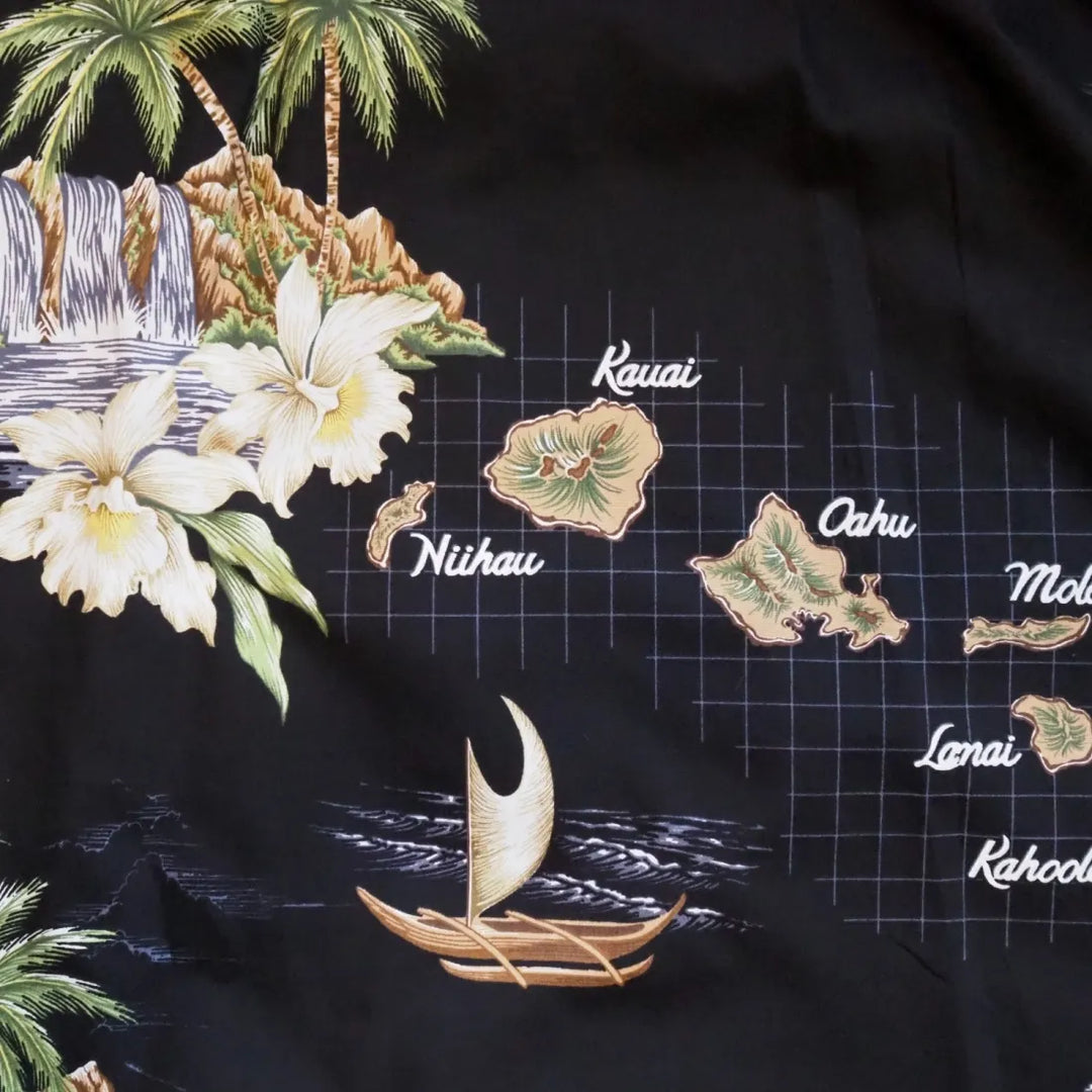 Island Voyage Black Hawaiian Cotton Shirt - Made in Hawaii