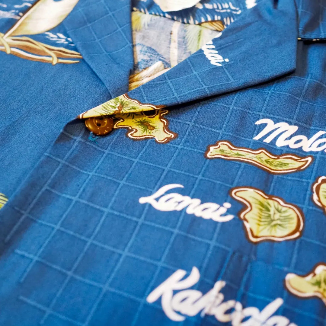 Island Voyage Blue Hawaiian Cotton Shirt - Made in Hawaii