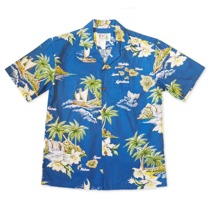 Island Voyage Blue Hawaiian Cotton Shirt - Made in Hawaii