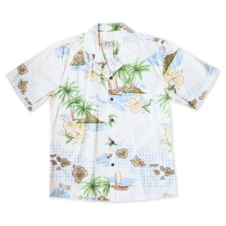 Island Voyage White Hawaiian Cotton Shirt - Made in Hawaii