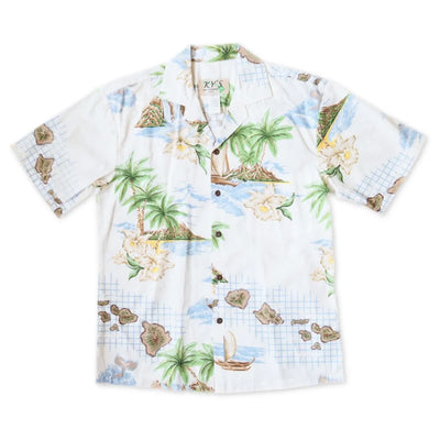 Island Voyage White Hawaiian Cotton Shirt - Made In Hawaii