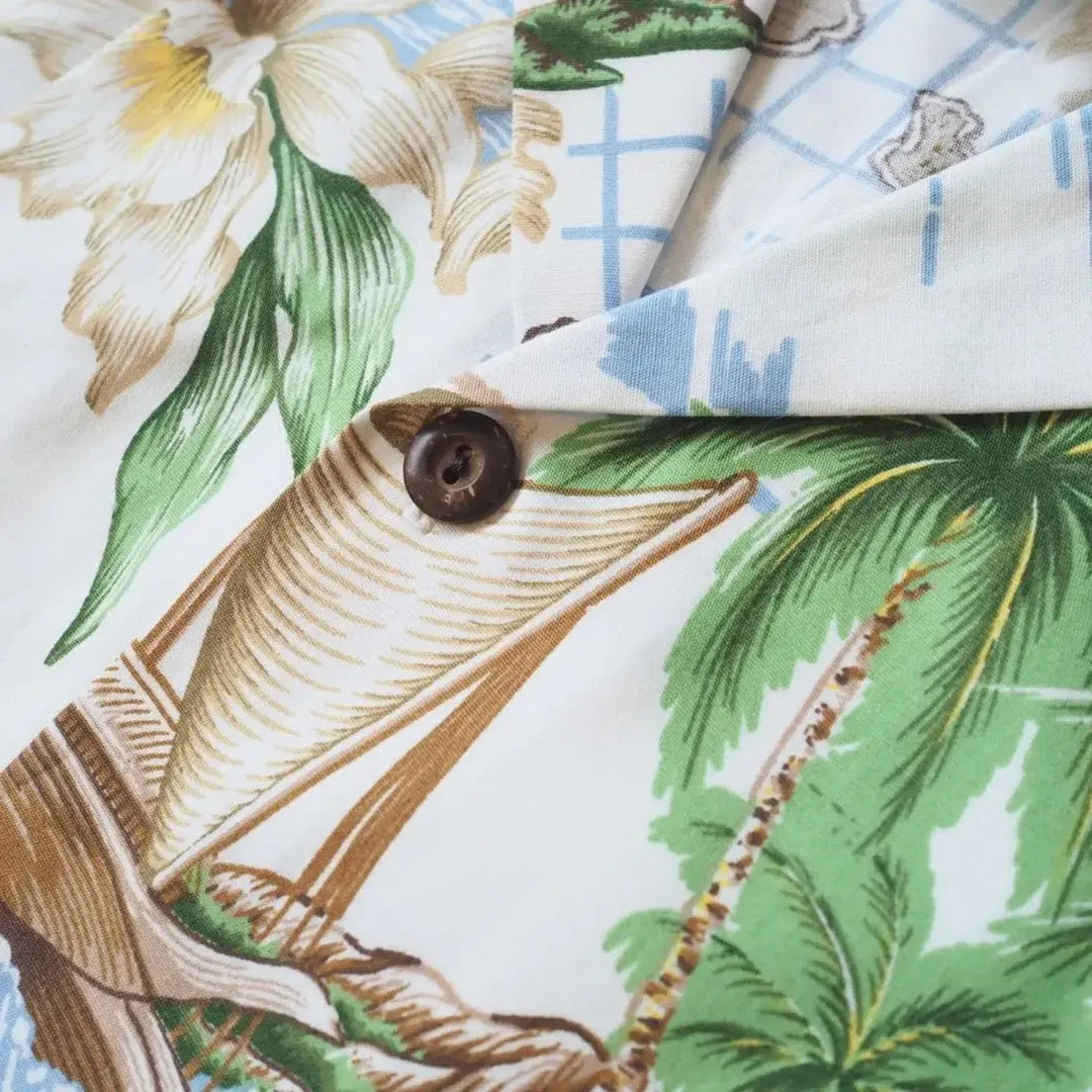 Island Voyage White Hawaiian Cotton Shirt - Made in Hawaii