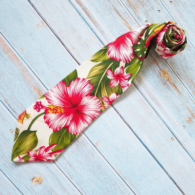 Ivory Paradise Hawaiian Rayon Necktie - Made In Hawaii
