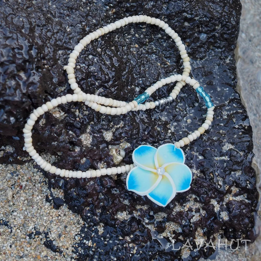 Jazzy Plumeria Aqua Pendant Hawaiian Necklace - Made in Hawaii