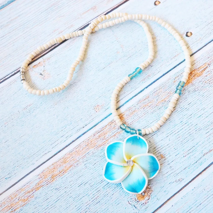 Jazzy Plumeria Aqua Pendant Hawaiian Necklace - Made in Hawaii