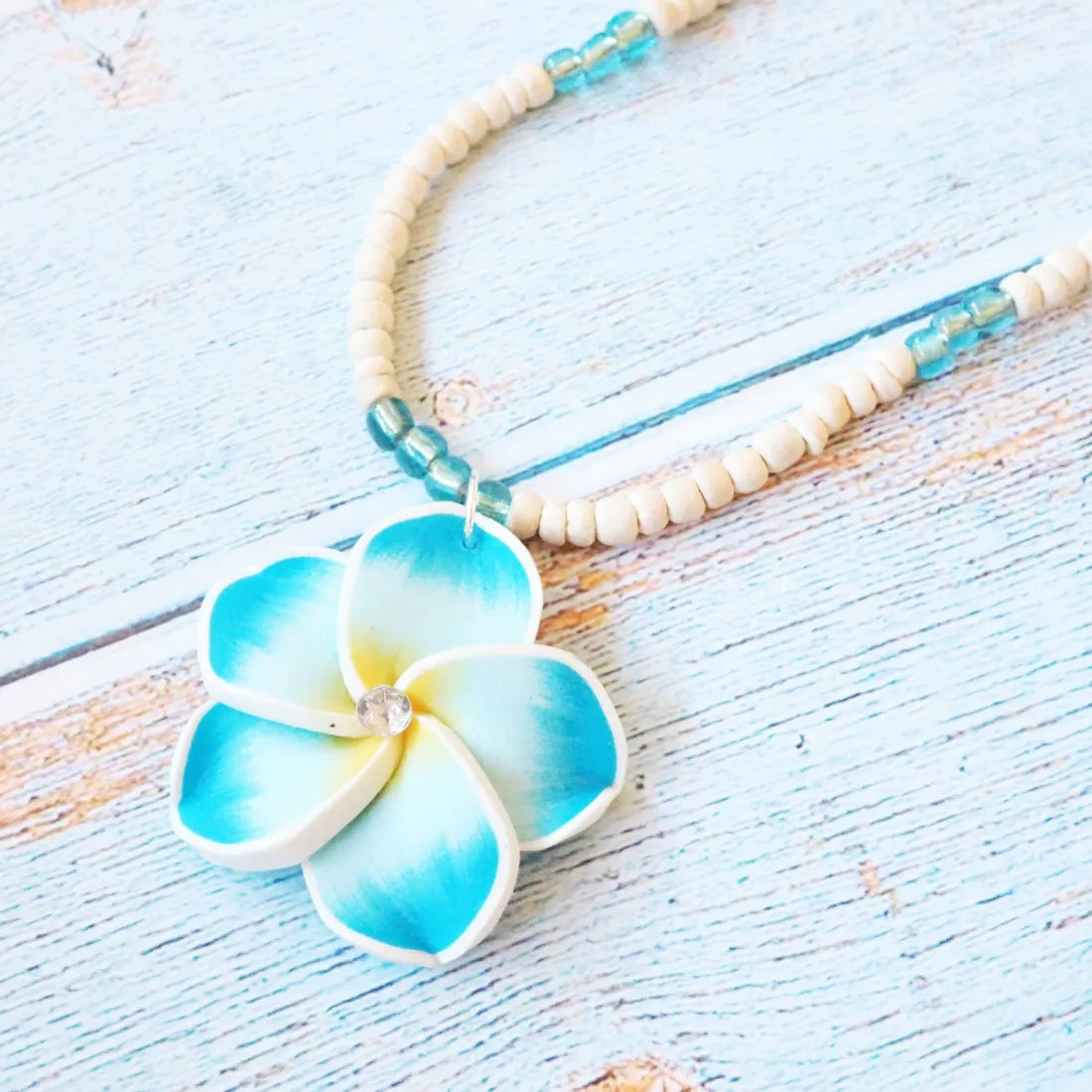 Jazzy Plumeria Aqua Pendant Hawaiian Necklace - Made In Hawaii