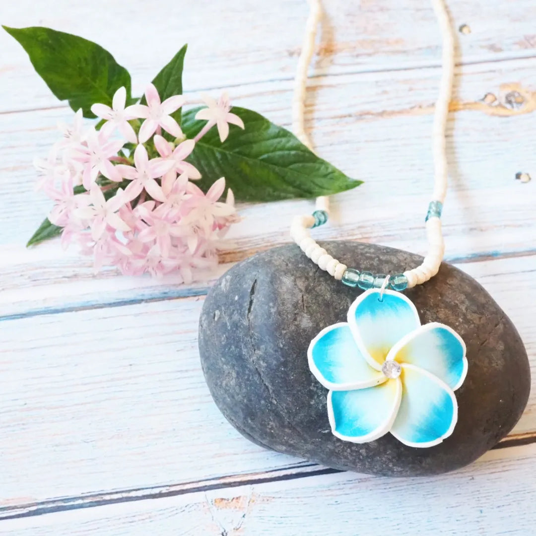 Jazzy Plumeria Aqua Pendant Hawaiian Necklace - Made in Hawaii