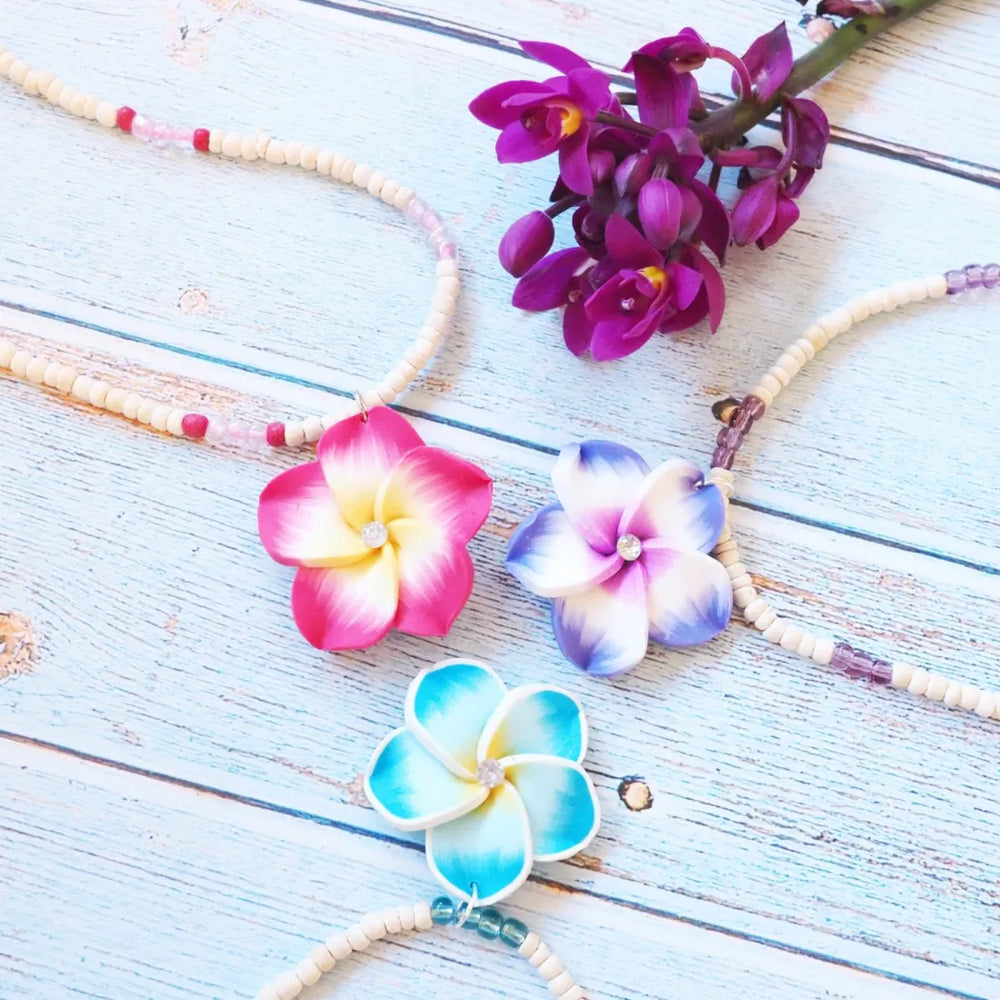 Jazzy Plumeria Aqua Pendant Hawaiian Necklace - Made in Hawaii