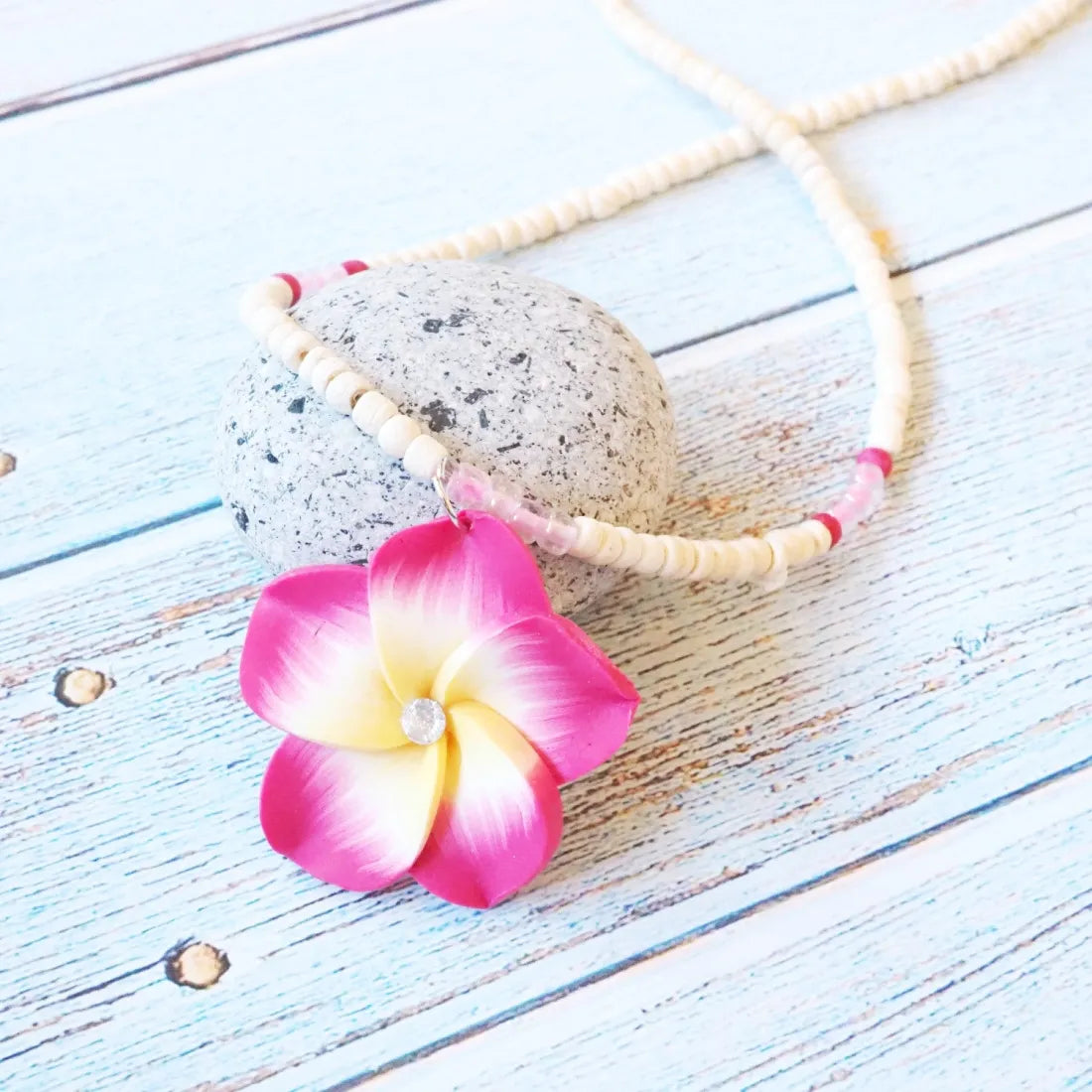 Jazzy Plumeria Pink Pendant Hawaiian Necklace - Made In Hawaii