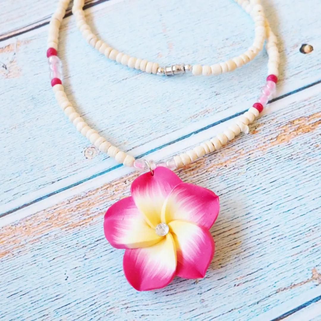 Jazzy Plumeria Pink Pendant Hawaiian Necklace - Made in Hawaii