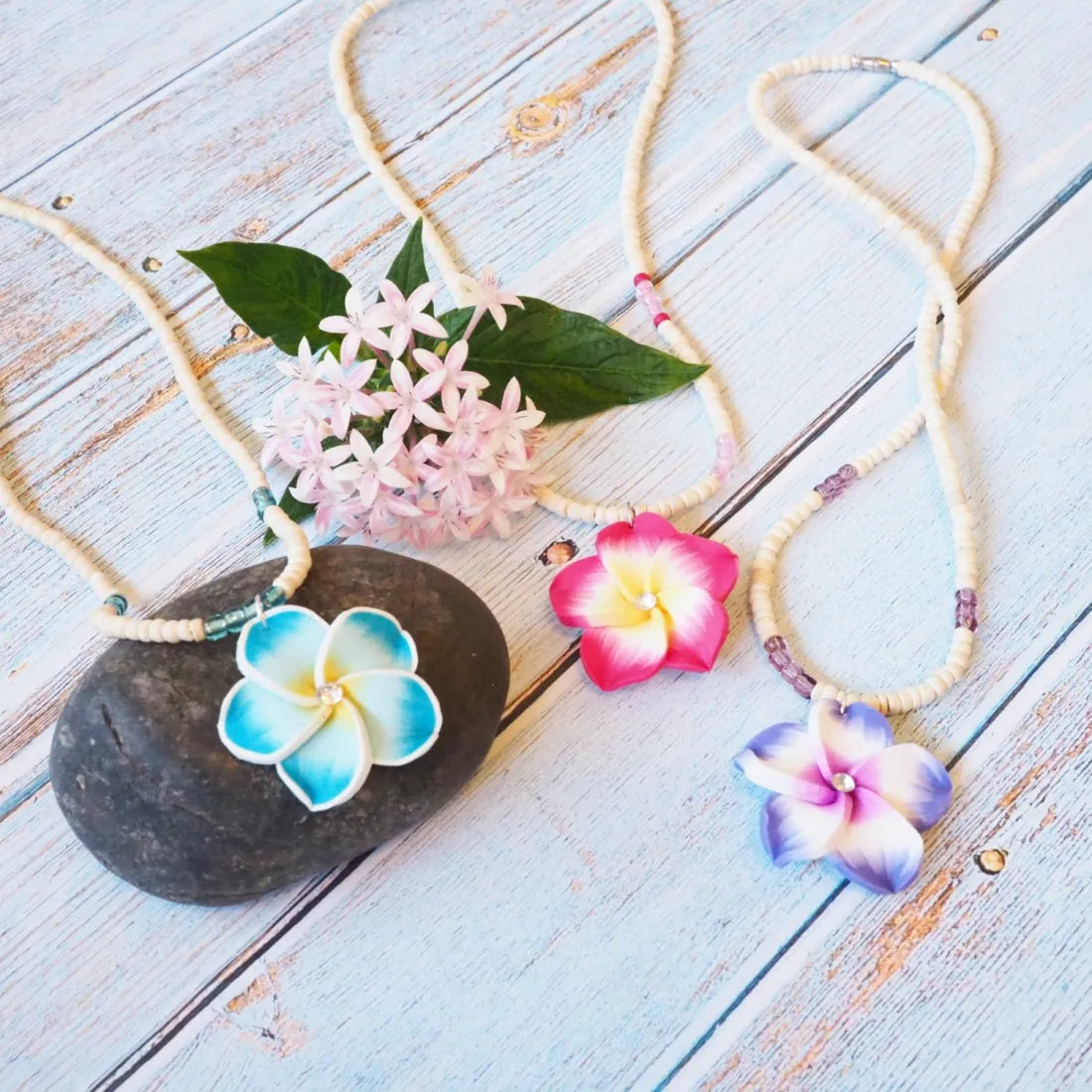 Jazzy Plumeria Pink Pendant Hawaiian Necklace - Made In Hawaii