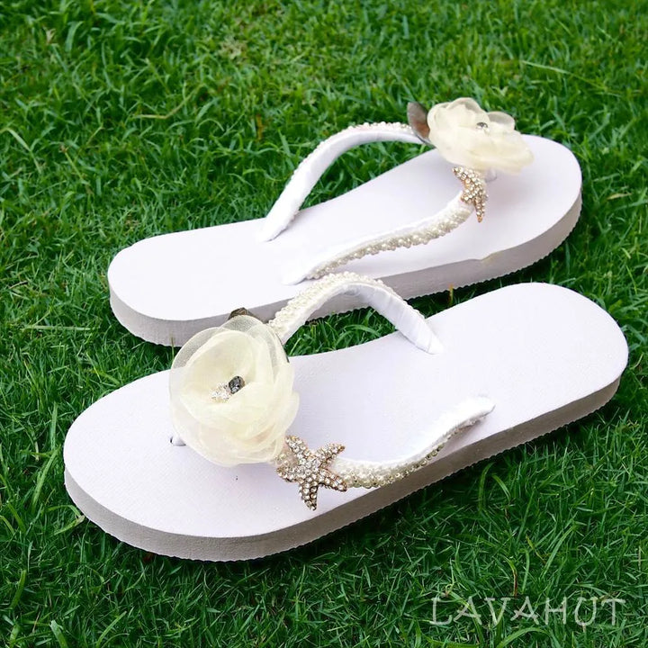 Jewel White Bridal Flip Flops - Made in Hawaii