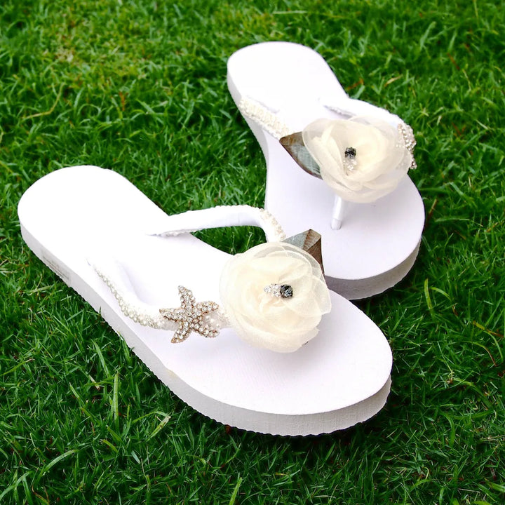 Jewel White Bridal Flip Flops - Made in Hawaii