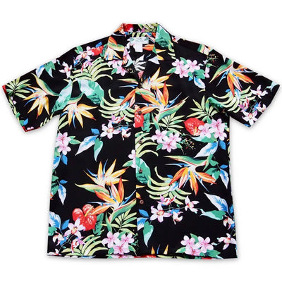 Jungle Black Hawaiian Rayon Shirt - Made In Hawaii