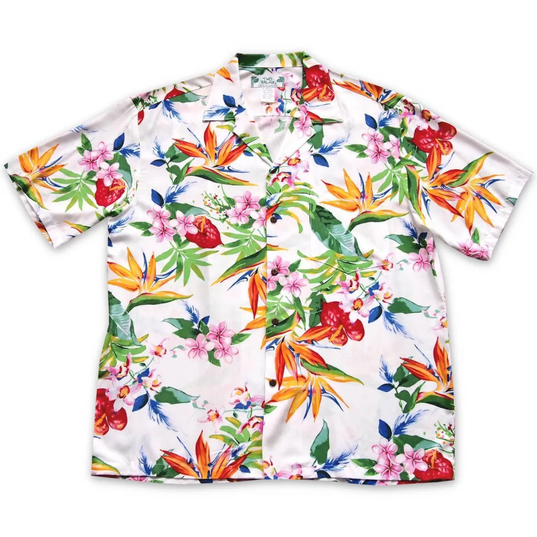 Jungle White Hawaiian Rayon Shirt - Made in Hawaii