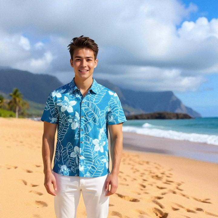 Ka’anapali Aqua Hawaiian Cotton Shirt Made in Hawaii