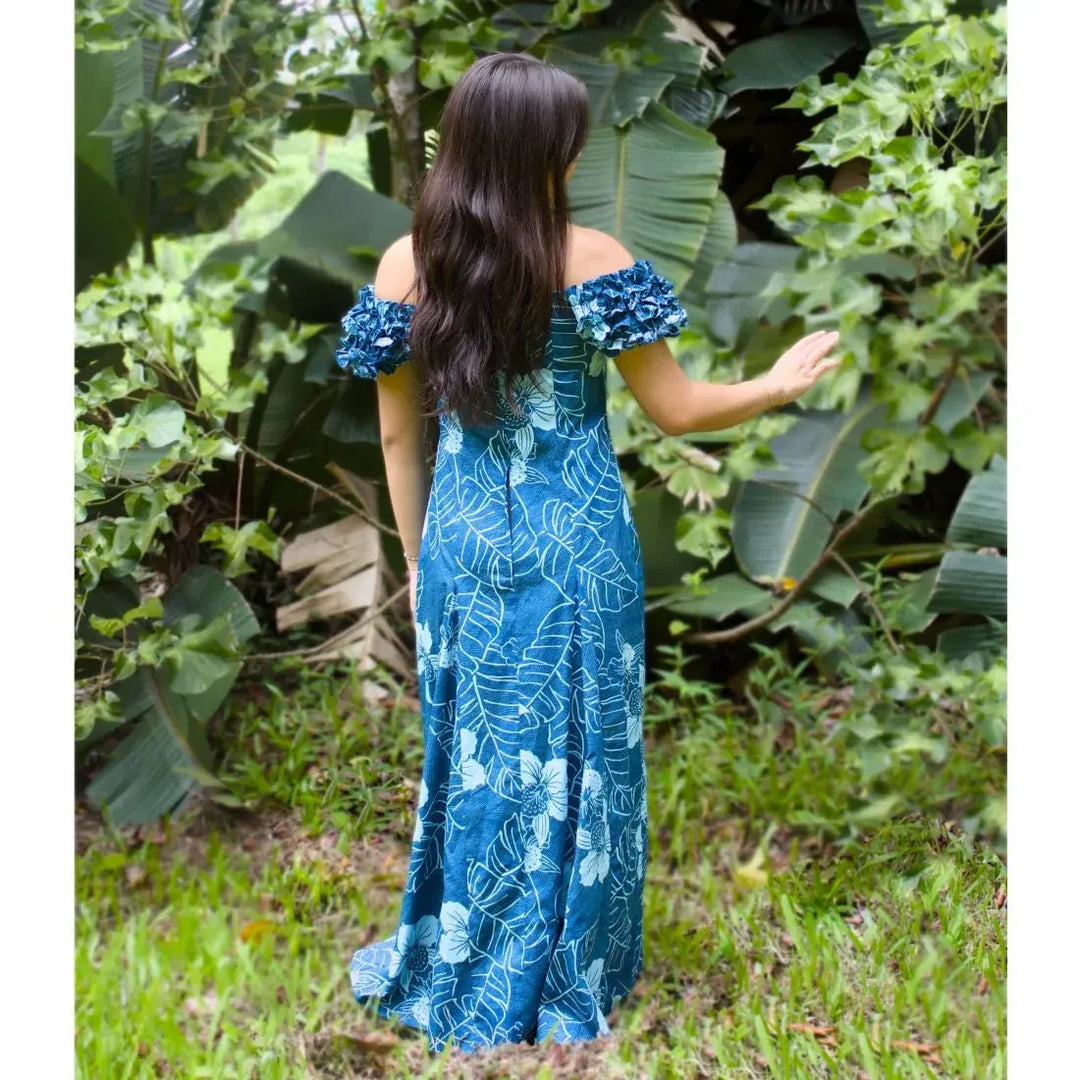 Ka'anapali Aqua Leilani Holoku Dress with Cap Sleeves 2XL / Aqua Ka'anapali Aqua Leilani Holoku Dress with Cap Sleeves 2XL / Aqua
