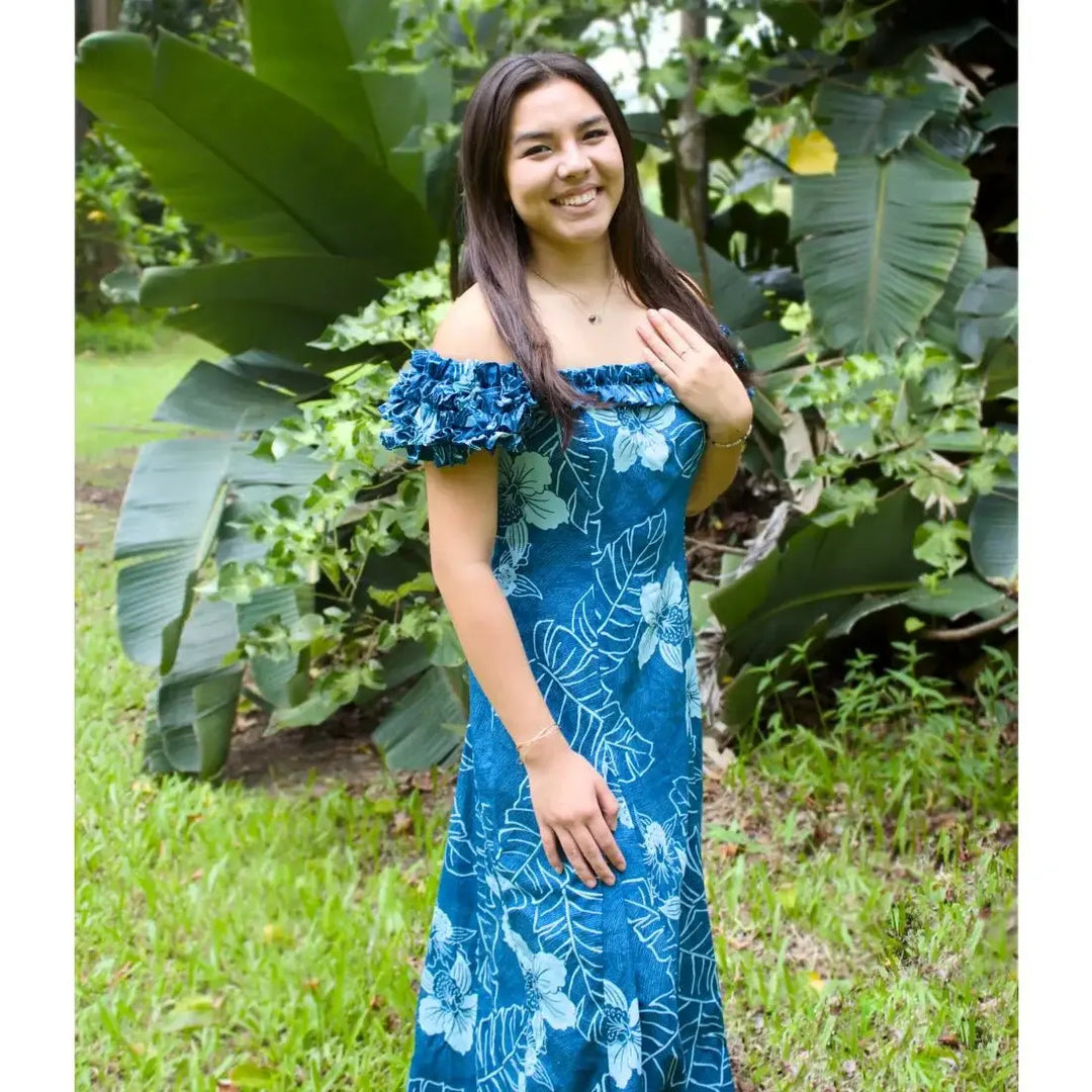 Ka’anapali Aqua Leilani Hawaiian Muumuu Dress Made in Hawaii