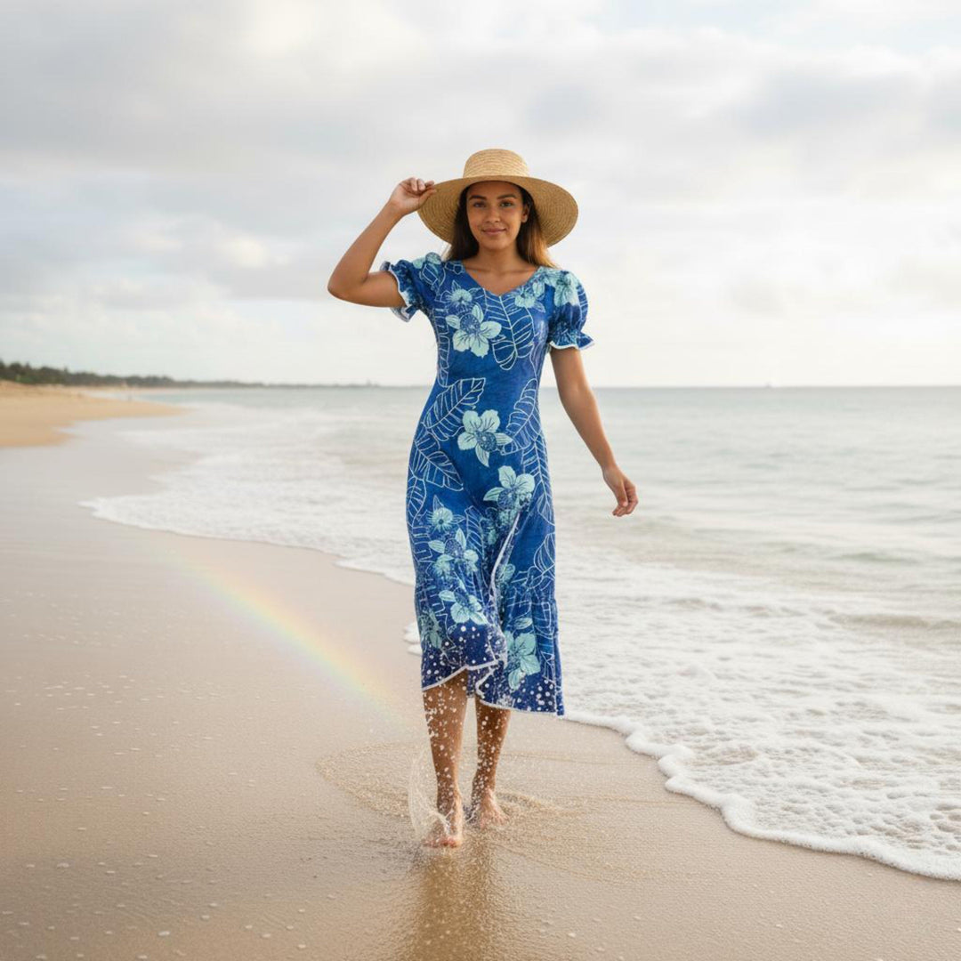 Ka’anapali Blue Makani Hawaiian Muumuu Dress Made in Hawaii