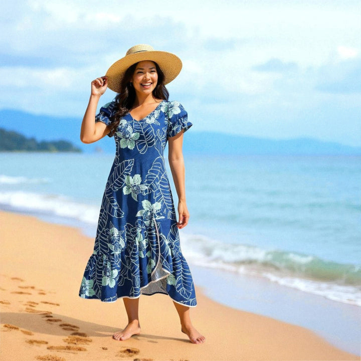 Ka’anapali Blue Makani Hawaiian Muumuu Dress - Made in Hawaii